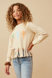 Girls Fringed Graphic French Terry Top Side