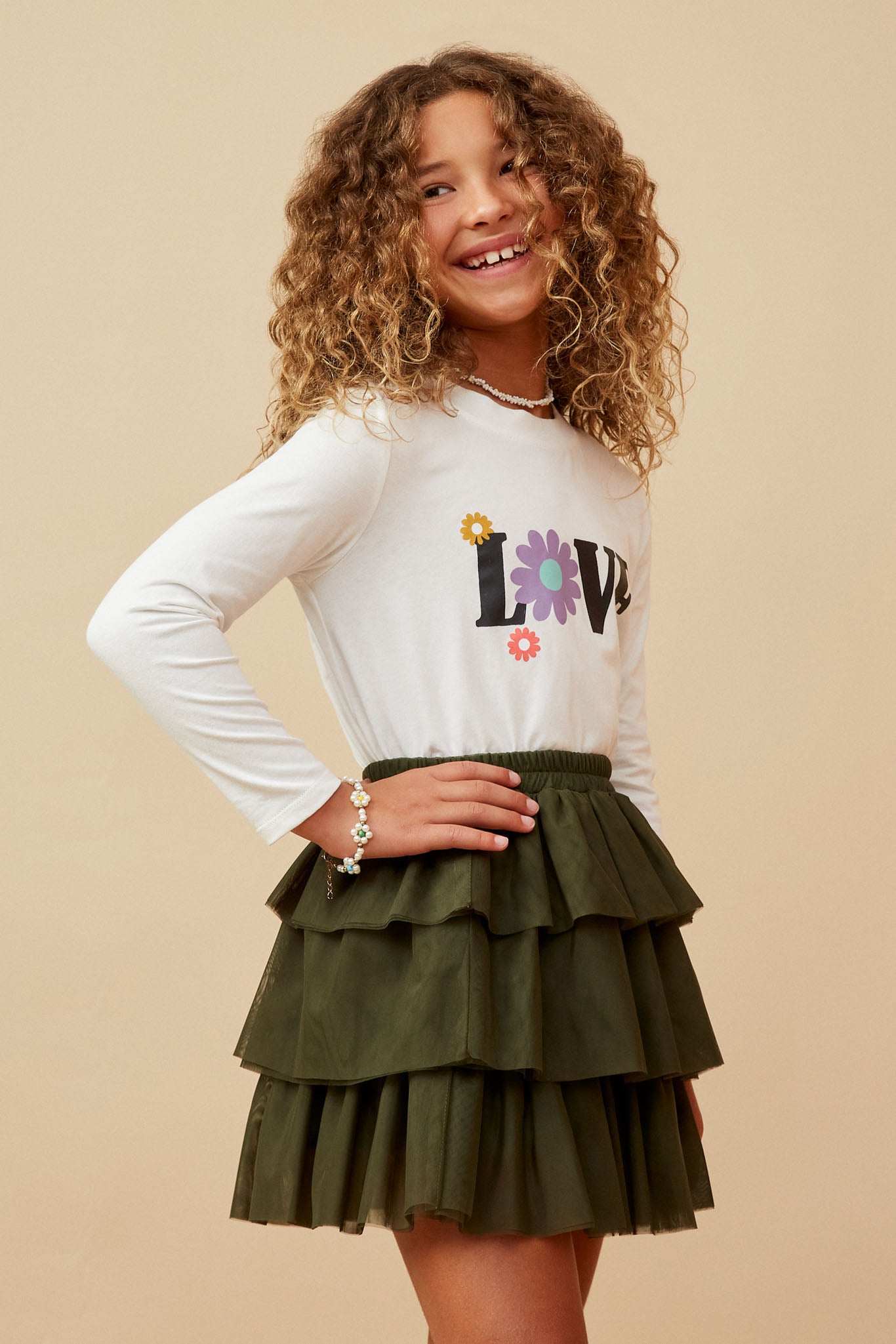 GK1418 OFF WHITE Girls Floral Love Print T Shirt Side