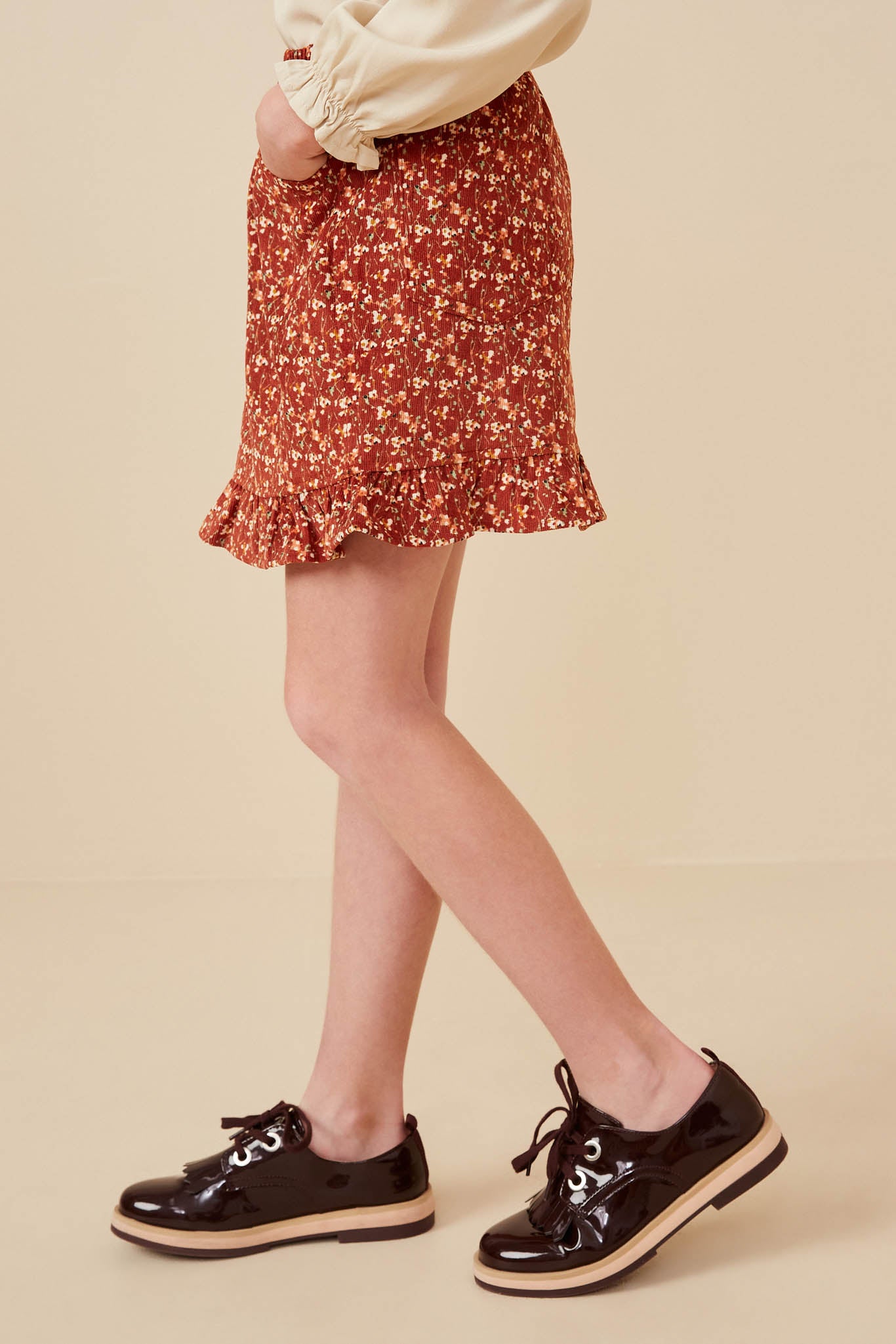 Ditsy Floral Ruffled Corduroy Skirt