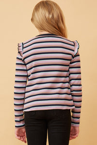 GK1436 NAVY Girls Contrast Neck Band Striped Knit Top Back