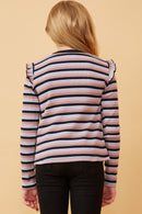 GK1436 NAVY Girls Contrast Neck Band Striped Knit Top Back