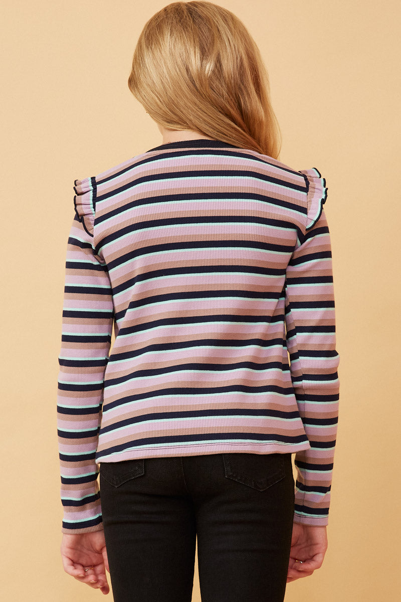 GK1436 NAVY Girls Contrast Neck Band Striped Knit Top Back