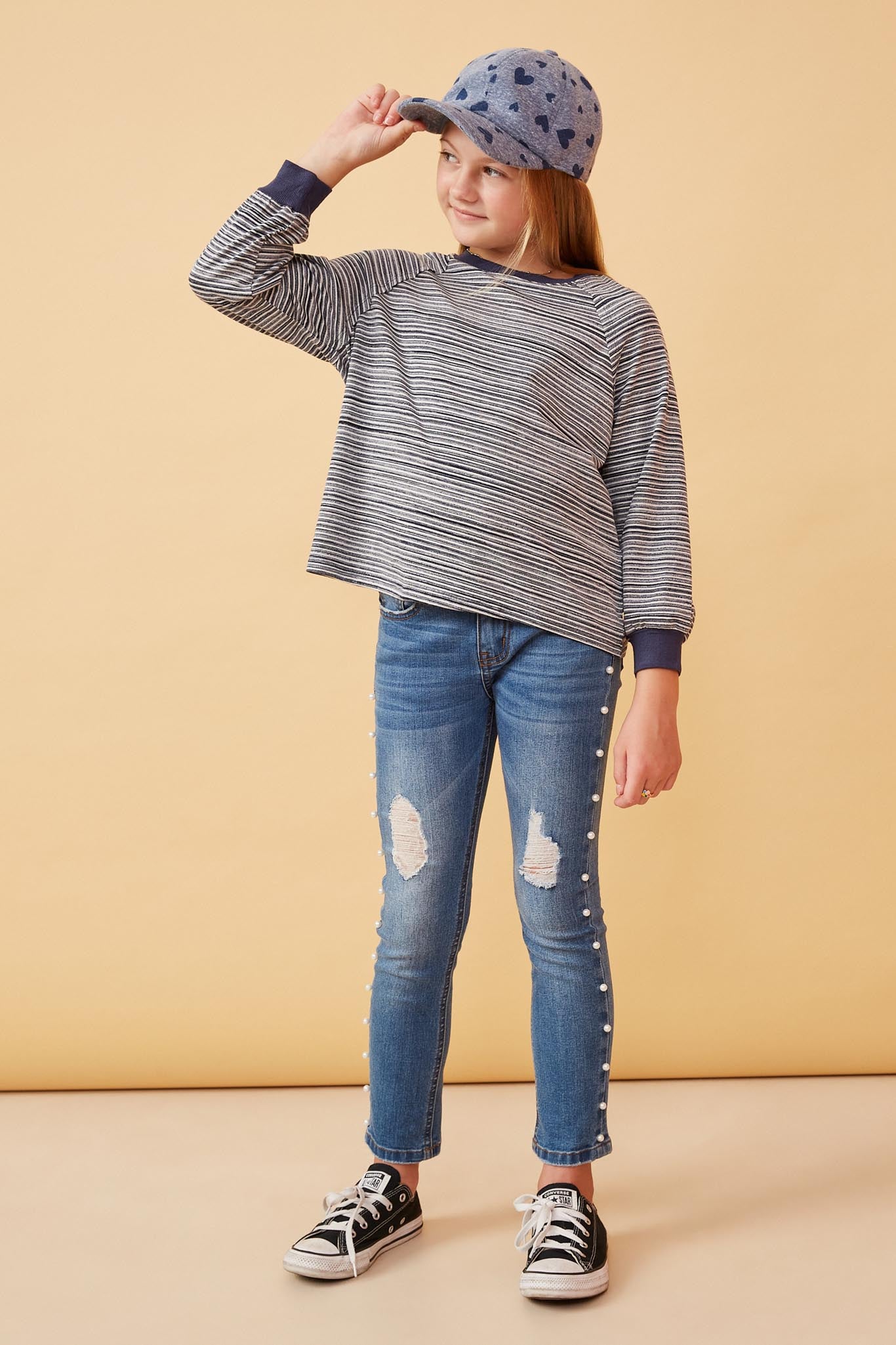 Striped Contrast Banded Raglan Knit Top
