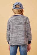 GK1437 Navy Girls Striped Contrast Banded Raglan Knit Top Back