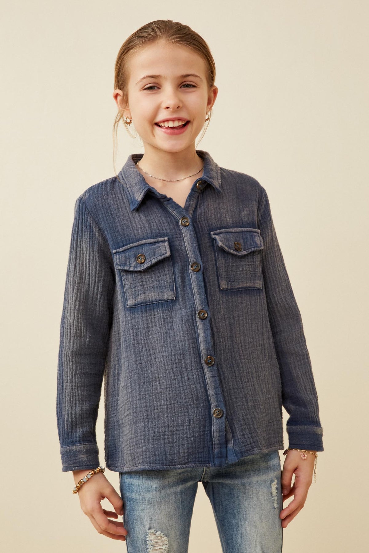 Overdyed Button Up Shirt For Girls | Cute Girls' Clothes – Hayden Girls