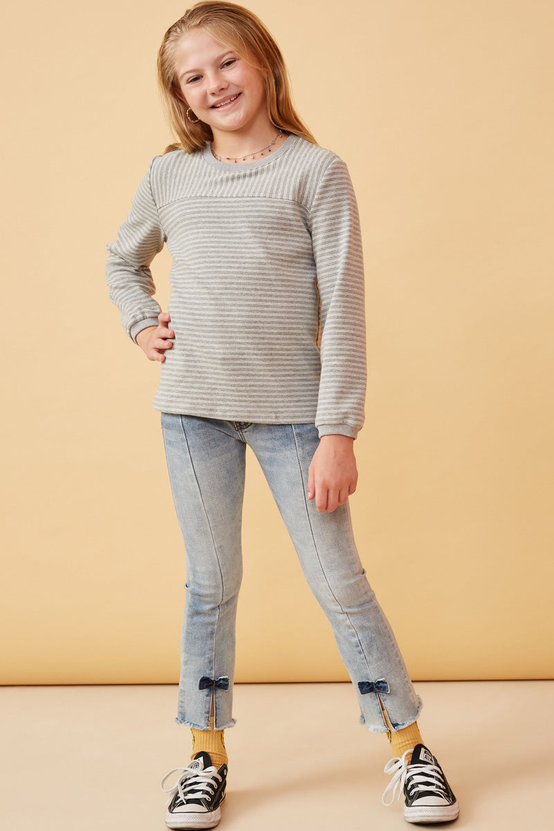 Stripe Blocked Puff Sleeve Knit Top