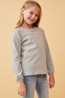 GK1443 Grey Girls Stripe Blocked Puff Sleeve Knit Top Side