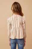 GK1447 MUSTARD Girls Textured Stripe Tasseled Bodice Top Back