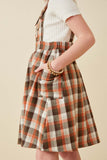 GK1458 Rust Girls Plaid Patch Pocket Overall Detail