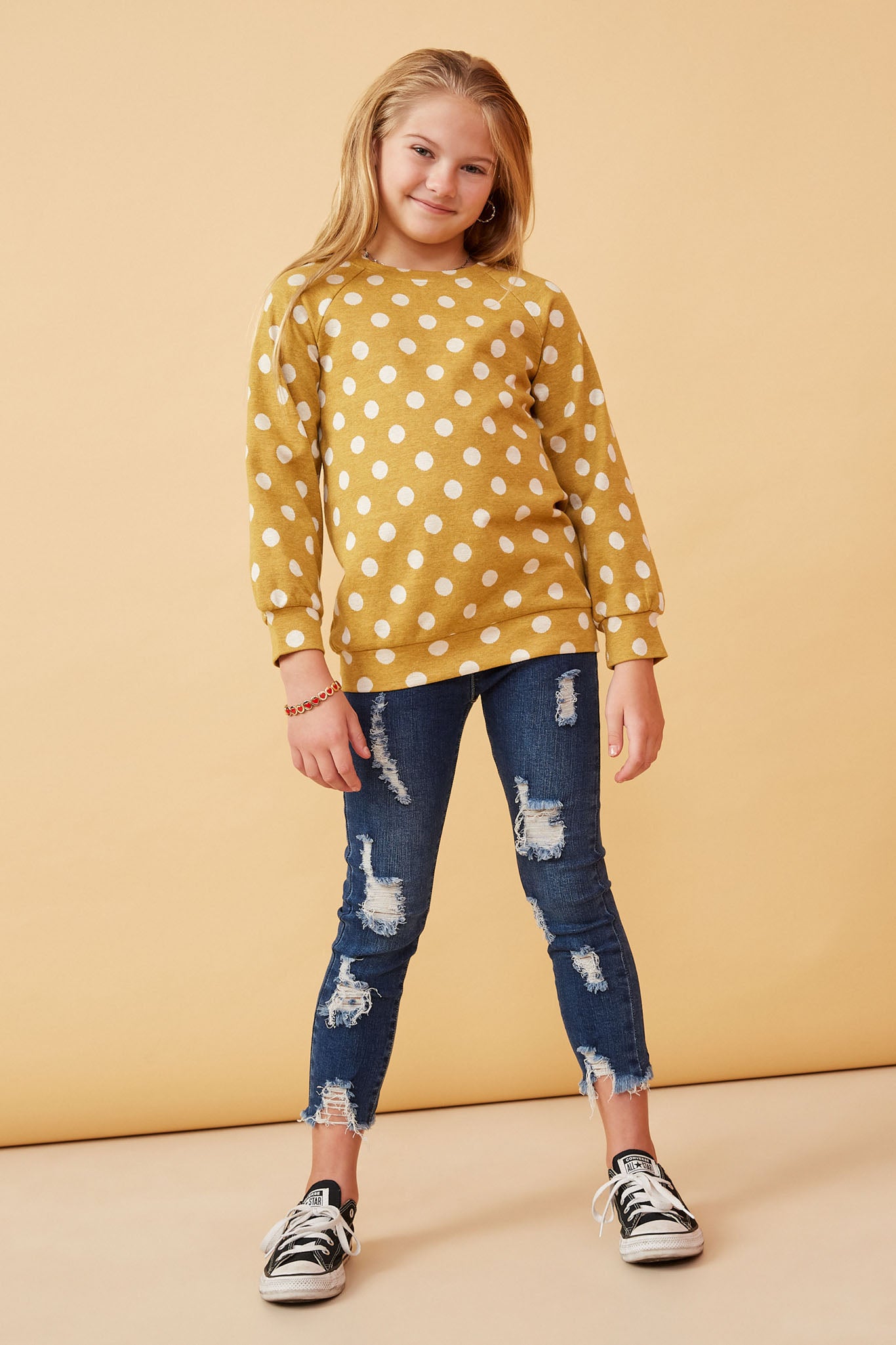 Polka Dot Raglan French Terry Sweatshirt
