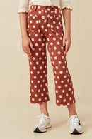 GK1462 RUST Girls Wide leg Polka Dot Patch Pocket Knit Pants Front