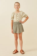 GK1465 Olive Girls Chunky Smocked Waist Skort Full Body