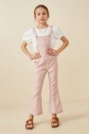 GK1467 Dusty Rose Girls Ditsy Floral Bell Bottom Overalls Front