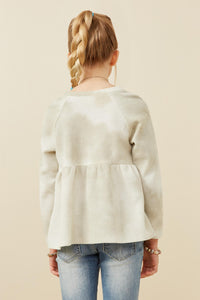 GK1470 Thyme Girls Cloud Printed Waffle Knit Raglan Peplum Top Back