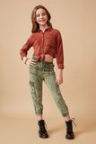 Girls Overdyed Tie Front Button Up Shirt Full Body