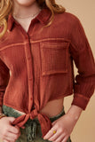 Girls Overdyed Tie Front Button Up Shirt Detail