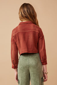 Girls Overdyed Tie Front Button Up Shirt Back