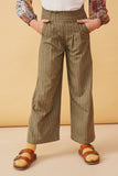 GK1484 Olive Girls Pleated Front Striped Wide Leg Pants Front