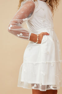 GK1512 OFF WHITE Girls Butterfly Applique Mesh Dress Side