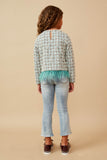 GK1515 Green Girls Feather Trimmed Long Sleeve Tweed Top Back