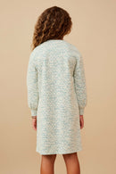GK1522 GREEN Girls Lurex Tweed Long Sleeve Shift Dress Back