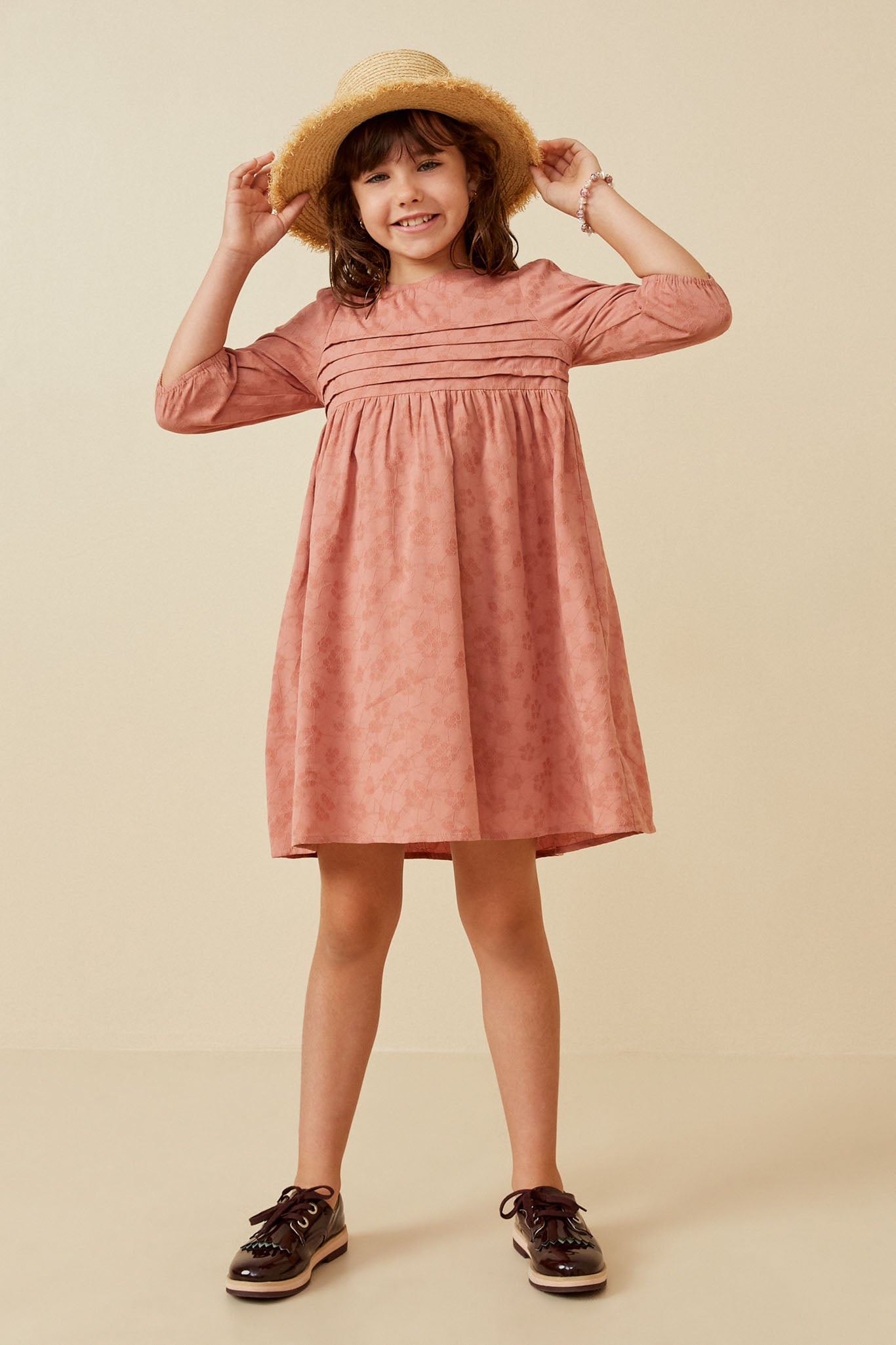 Pleated Detail Embroidered Dress