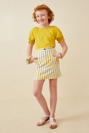 GK1549 Mustard Girls Striped Cargo Pocket Skirt Full Body