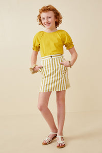 GK1549 Mustard Girls Striped Cargo Pocket Skirt Full Body