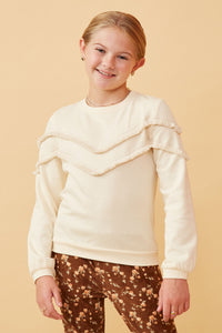 GK1559 Ivory Girls Fringe Detail Knit Sweatshirt Front