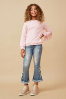 Girls French Terry Self Fringed Sweatshirt Full Body