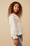 GK1564 TAUPE Girls Contrast Stitch Detail Ruffle Top Side 2