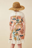 GK1597 IVORY Girls Contrast Tree Print Dolman Sleeve Dress Back