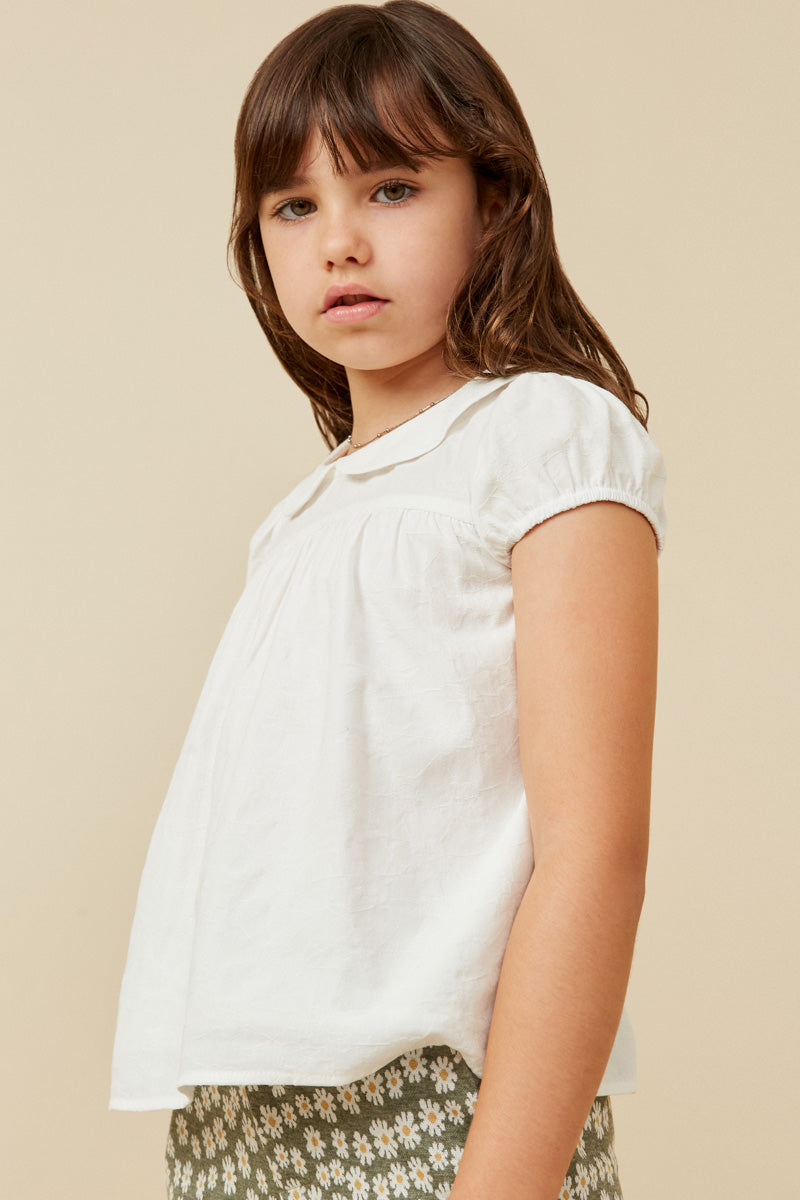 GK1613 Off White Girls Floral Embroidered Peter Pan Collar Blouse Side
