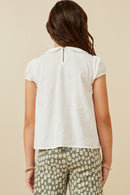 GK1613 Off White Girls Floral Embroidered Peter Pan Collar Blouse Back