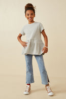 GK1647 HEATHER GREY Girls Soft French Terry Banded Peplum Top Full Body