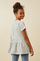 GK1647 HEATHER GREY Girls Soft French Terry Banded Peplum Top Back