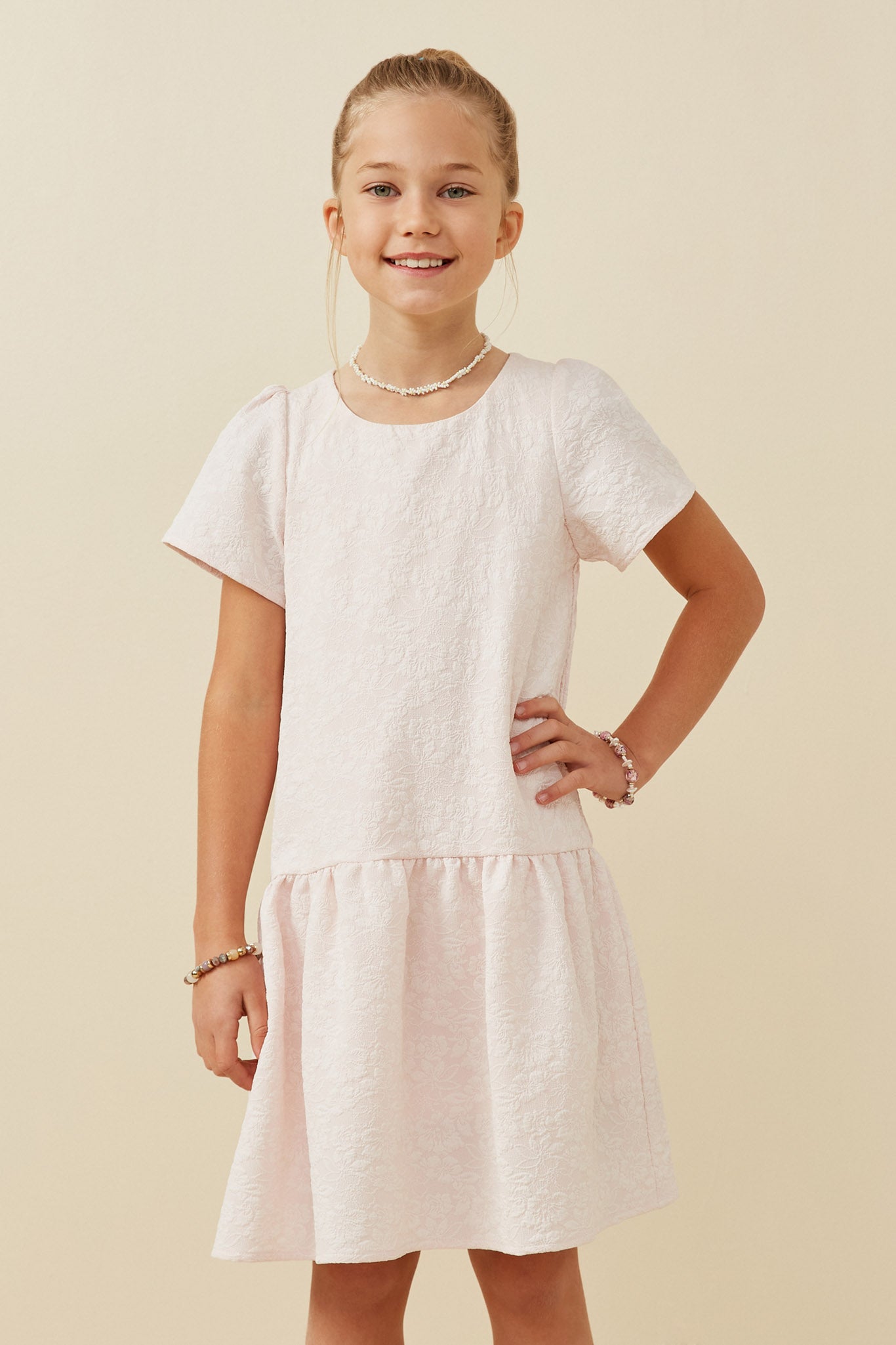 Floral Textured Cap Sleeve Dress