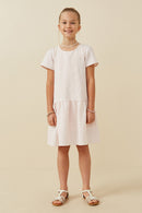 GK1680 Pink Girls Floral Textured Cap Sleeve Dress Full Body