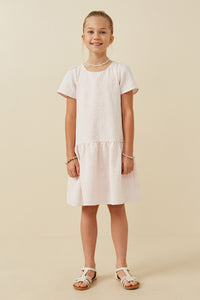 GK1680 Pink Girls Floral Textured Cap Sleeve Dress Full Body