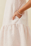GK1680 Pink Girls Floral Textured Cap Sleeve Dress Detail