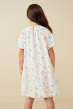 GK1683 Off White Girls Floral Embossed Printed Puff Sleeve Dress Back