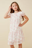 GK1685 Off White Girls Floral Eyelet Lace Tiered Cap Sleeve Dress Front