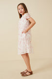 GK1685 Off White Girls Floral Eyelet Lace Tiered Cap Sleeve Dress Side