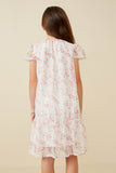 GK1685 Off White Girls Floral Eyelet Lace Tiered Cap Sleeve Dress Back