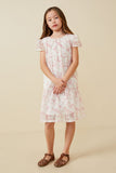 GK1685 Off White Girls Floral Eyelet Lace Tiered Cap Sleeve Dress Full Body