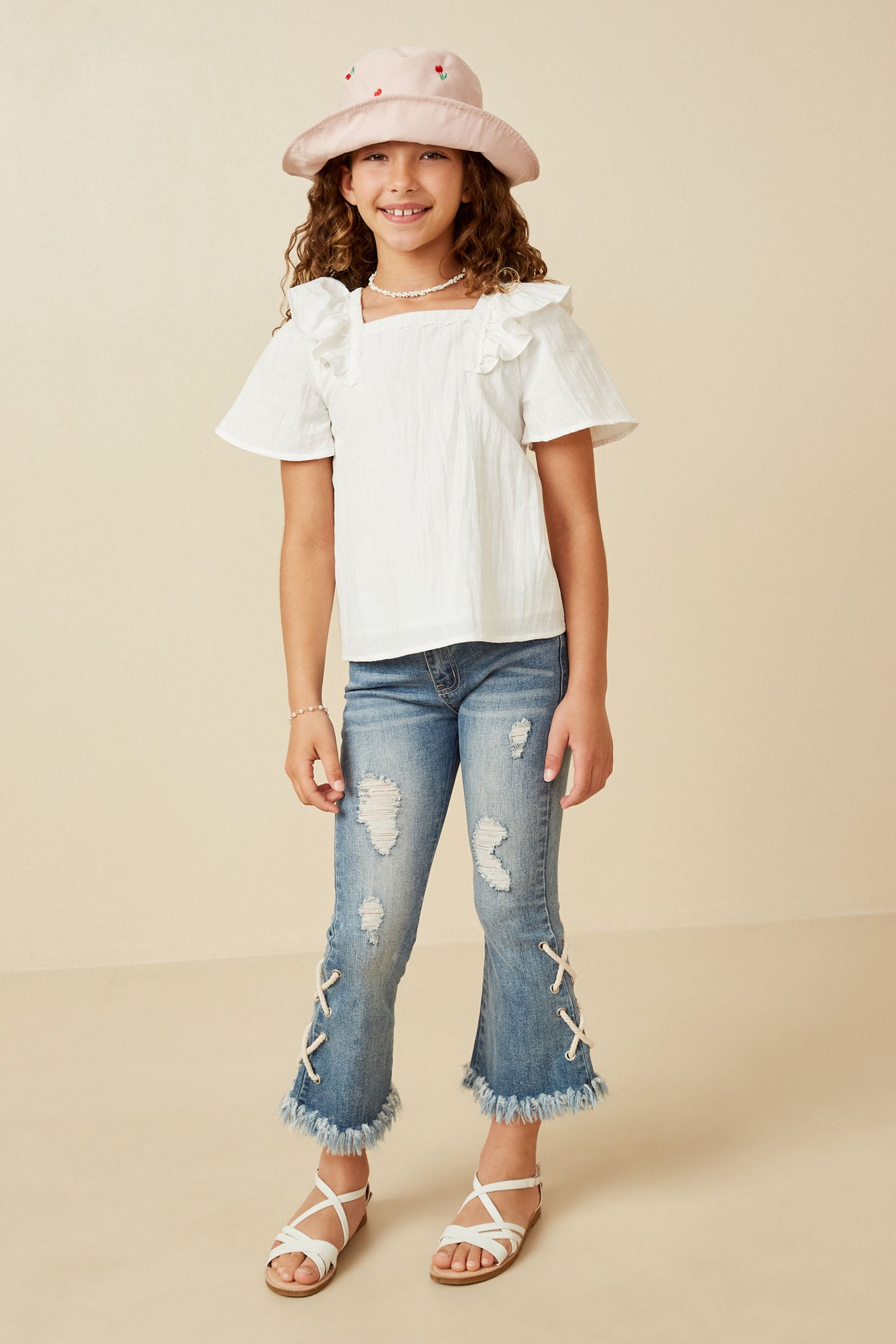 Lace Trimmed Wide Ruffle Detail Top