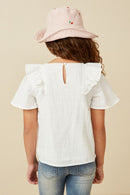 GK1736 Off White Girls Lace Trimmed Wide Ruffle Detail Top Back