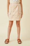 GK1750 Beige Girls Cargo Pocket Nylon Skirt Front