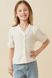 GK1754 Ivory Girls Heart Knitted Puff Sleeve Knit Top Front