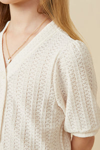 GK1754 Ivory Girls Heart Knitted Puff Sleeve Knit Top Detail